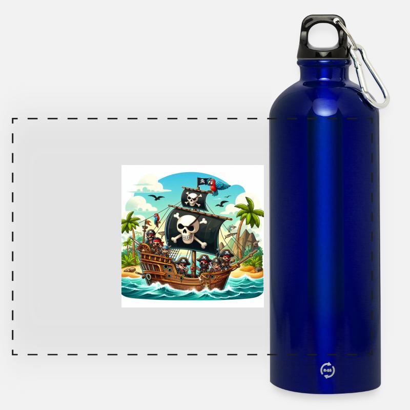 Pirate ship on the high seas - Panoramic Drinks Bottle with Carabiner 750 ml - royal blue