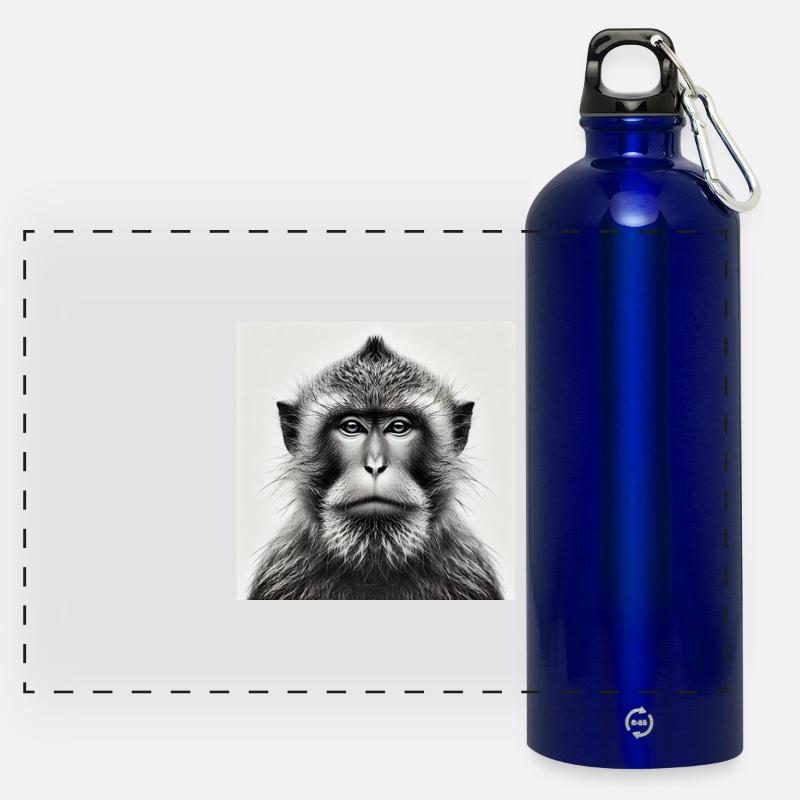 Monkey in grayscale - Panoramic Drinks Bottle with Carabiner 750 ml - royal blue