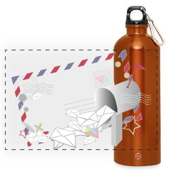 Airmail Rahmen mit Briefen und Briefkasten - Panorama Trinkflasche mit Karabiner 750 ml - Orange - Vorne