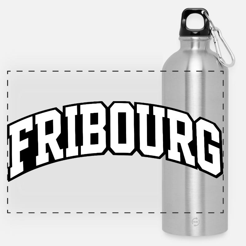 Fribourg Arch lettering - Panoramic Drinks Bottle with Carabiner 750 ml - silver