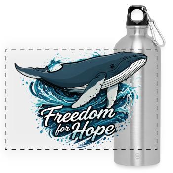 Freedom for Hope – Wal & Wellen - Panorama Trinkflasche mit Karabiner 750 ml - Lightsilver - Vorne