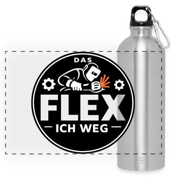 Welder Metal Worker Flex I Away Saying - Panoramic Drinks Bottle with Carabiner 750 ml - silver - Front
