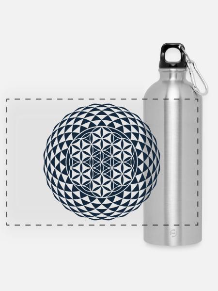 Torus, Heilige Geometrie - Panorama Trinkflasche mit Karabiner 750 ml - Lightsilver