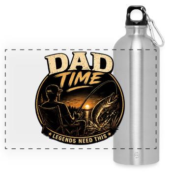 Dad Time Fishing Shirt – Pike Strike Sunset - Panoramic Drinks Bottle with Carabiner 750 ml - silver - Front