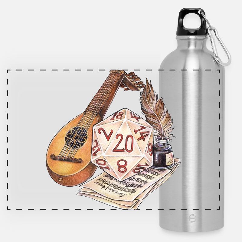 Role Playing Game Tabletop D20 Dice Gift Bard - Panoramic Drinks Bottle with Carabiner 750 ml - silver