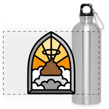 Holy Shit Glasmalerei Kirche lustige Poop Wortspiel meme - Panorama Trinkflasche mit Karabiner 750 ml - Lightsilver - Vorne