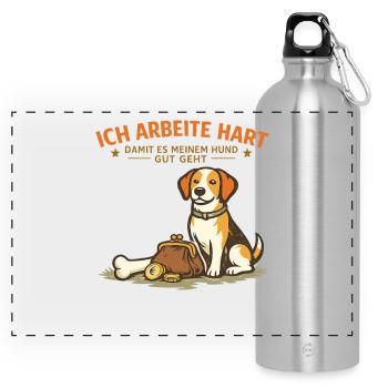 I work hard to make my dog feel good - Panoramic Drinks Bottle with Carabiner 750 ml - silver - Front