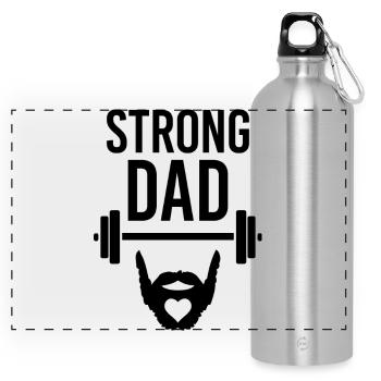 StrongDad – Strong with Heart - Panoramic Drinks Bottle with Carabiner 750 ml - silver - Front