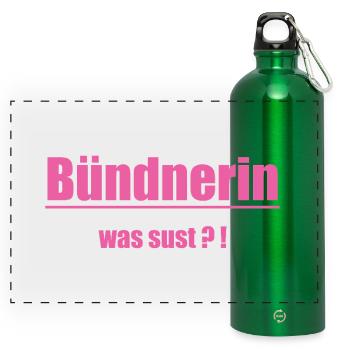 Bündnerin Was Sus?! Pink Text - Panorama Trinkflasche mit Karabiner 750 ml - Kelly Green - Vorne