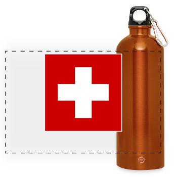 SCHWEIZ SWISS SWITZERLAND EUROPA SPORT FAN - Panorama Trinkflasche mit Karabiner 750 ml - Orange - Vorne