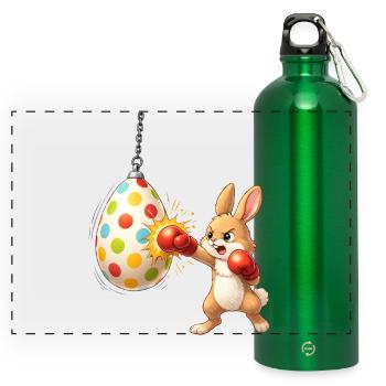 Boxender Osterhase mit Osterei-Boxsack - Panorama Trinkflasche mit Karabiner 750 ml - Kelly Green - Vorne
