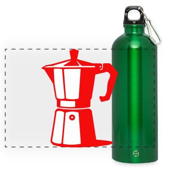 Coffee Pot Illustration for Cafe Lovers - Panoramic Drinks Bottle with Carabiner 750 ml - kelly green - Front