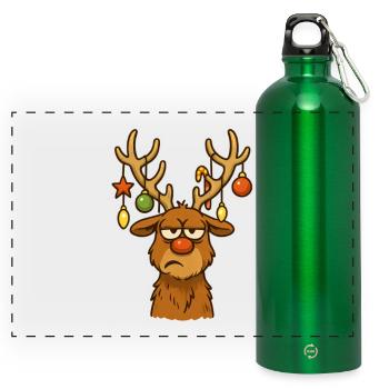 Hirsch Rudolph Frohe Weihnachten süß - Panorama Trinkflasche mit Karabiner 750 ml - Kelly Green - Vorne