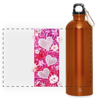Almond Blossom Hearts - Sonja Ariel von Staden - Panoramic Drinks Bottle with Carabiner 750 ml - burnt orange - Front