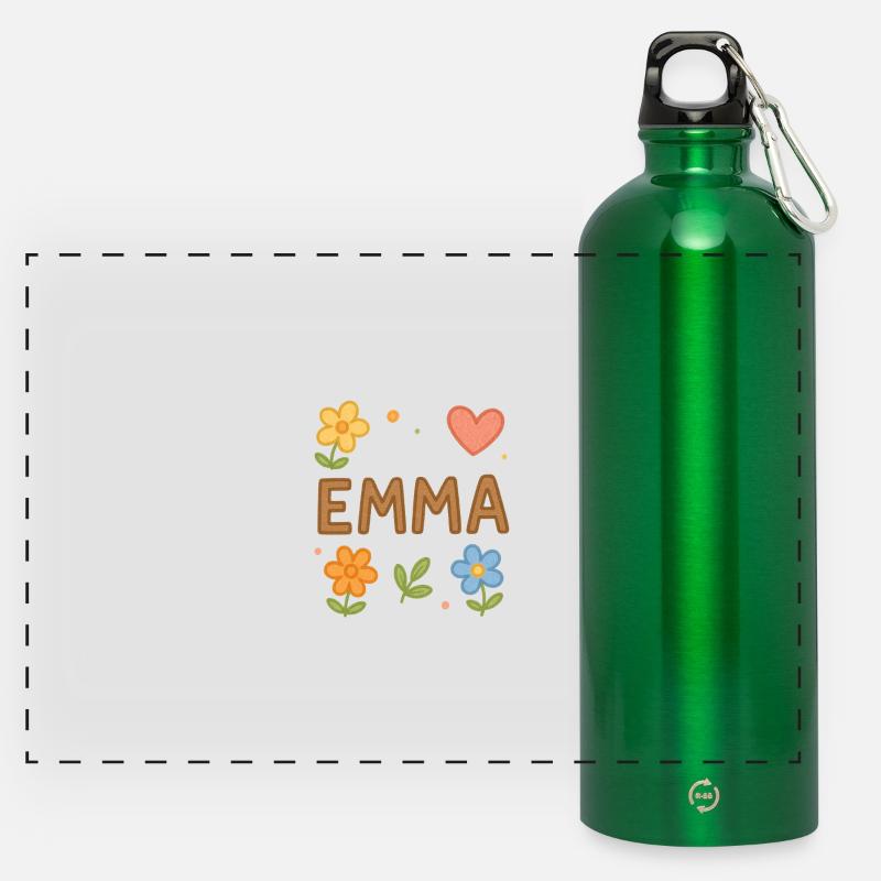 Emma floral with name - Panoramic Drinks Bottle with Carabiner 750 ml - kelly green