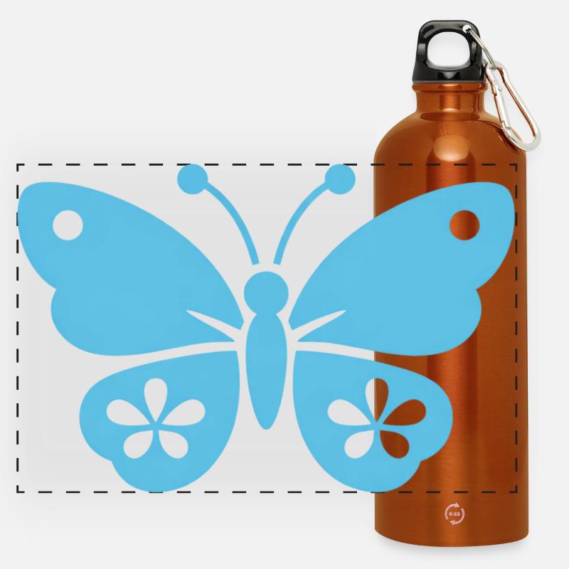 Schmetterling blue - Panorama Trinkflasche mit Karabiner 750 ml - Orange
