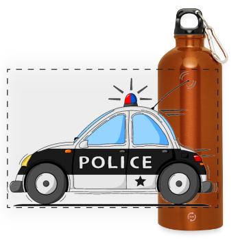 Polizeiauto Police Schwarz - Panorama Trinkflasche mit Karabiner 750 ml - Orange - Vorne