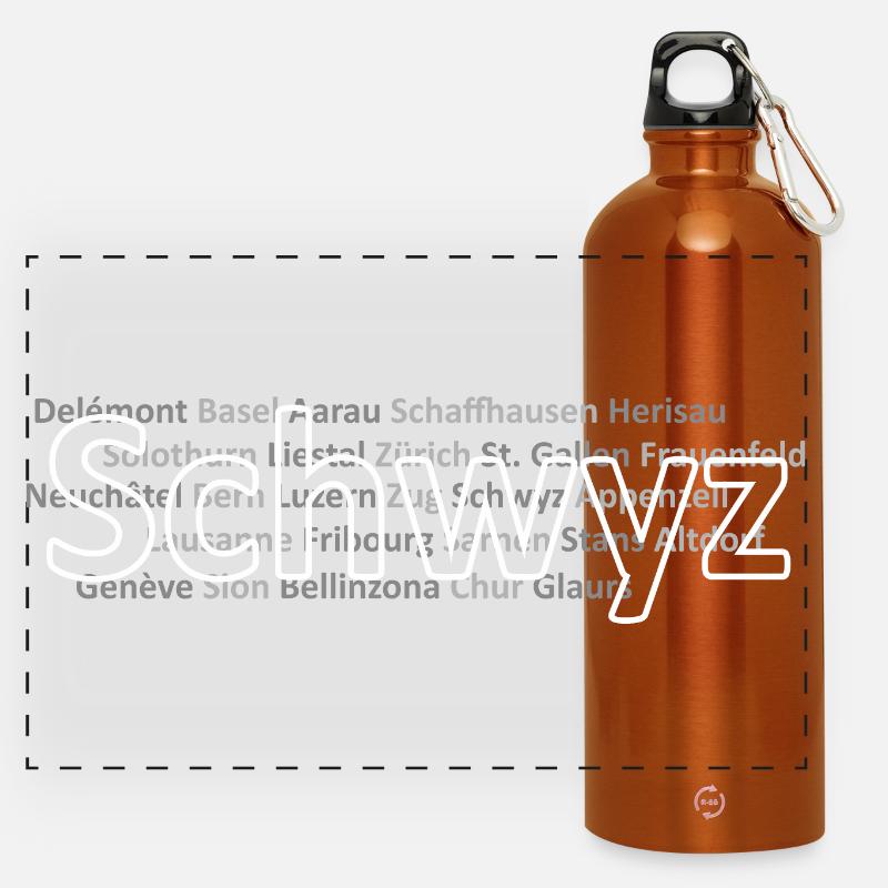 Schweizer Städte Schwyz - Panorama Trinkflasche mit Karabiner 750 ml - Orange
