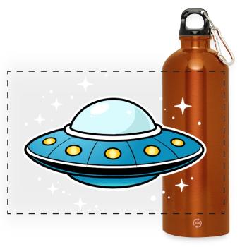 UFO sticker flying saucer - Panoramic Drinks Bottle with Carabiner 750 ml - burnt orange - Front