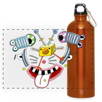 Lustiges Bild, frecher Clown Küken Gesicht - Panorama Trinkflasche mit Karabiner 750 ml - Orange - Vorne