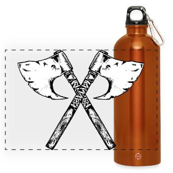 Wikinger Axt, gezeichneter Gruß - Panorama Trinkflasche mit Karabiner 750 ml - Orange - Vorne