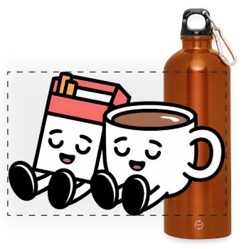 Coffee and Cigarettes  - Funny Balkan Breakfast - Panoramic Drinks Bottle with Carabiner 750 ml - burnt orange - Front