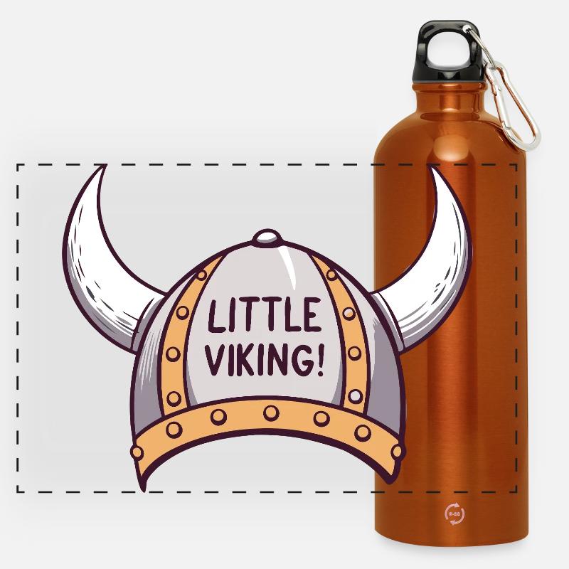 Kleiner Wikinger Horne Helm Fun - Panorama Trinkflasche mit Karabiner 750 ml - Orange