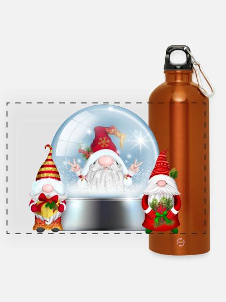 Schneekugel Santa Gnomes Jubel - Panorama Trinkflasche mit Karabiner 750 ml - Orange