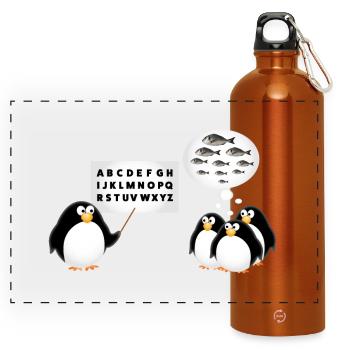 Schule - Pinguin - Panorama Trinkflasche mit Karabiner 750 ml - Orange - Vorne