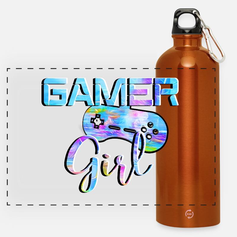 Gamer Girl Controller Controller - Panorama Trinkflasche mit Karabiner 750 ml - Orange