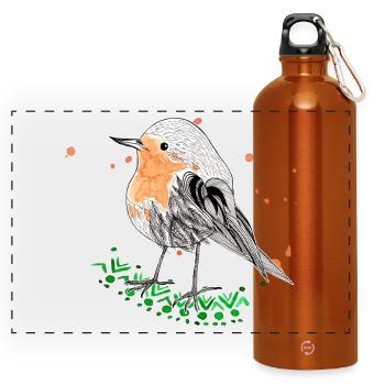Rouge-gorge - Gourde panoramique avec mousqueton 750 ml - orange - Devant