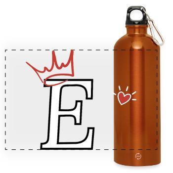 Buchstabe e Kronenherz - Panorama Trinkflasche mit Karabiner 750 ml - Orange - Vorne