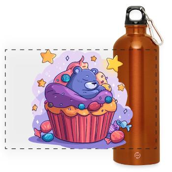 Süßer Bären Cupcake Traum - Panorama Trinkflasche mit Karabiner 750 ml - Orange - Vorne