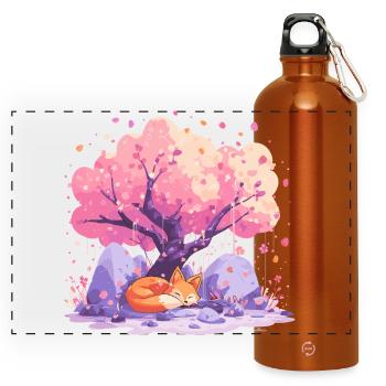 Schlaffuchs unter Kirschbaum - Panorama Trinkflasche mit Karabiner 750 ml - Orange - Vorne