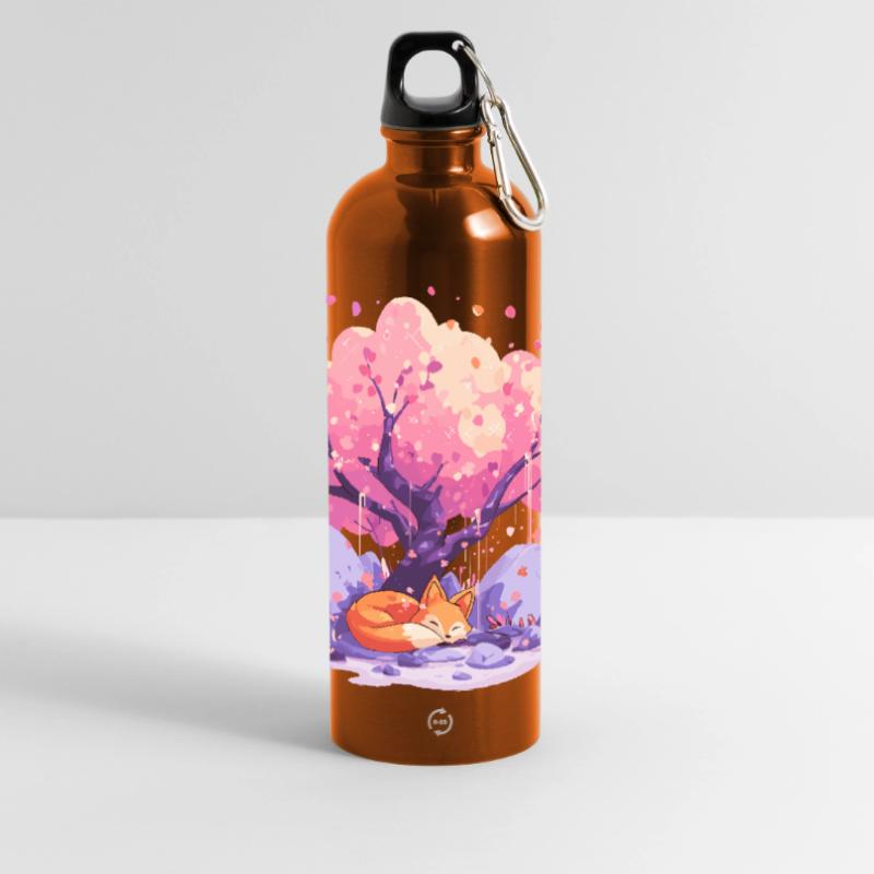 Sleeping fox under cherry tree Panoramic Drinks Bottle with Carabiner 750 ml