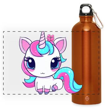 Licorne kawaii mignonne - Gourde panoramique avec mousqueton 750 ml - orange - Devant