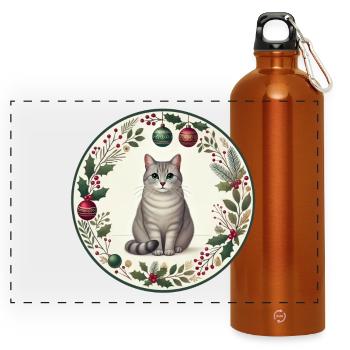 Motif de Noël avec le chat Vasili - Gourde panoramique avec mousqueton 750 ml - orange - Devant