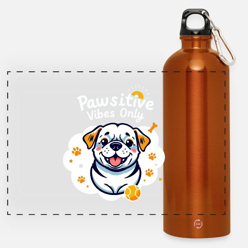 Pawsitive Vibes Only - Panoramic Drinks Bottle with Carabiner 750 ml - burnt orange