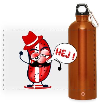 Skandinavische Begrüßung Hallo Dänemark Gurken - Panorama Trinkflasche mit Karabiner 750 ml - Orange - Vorne