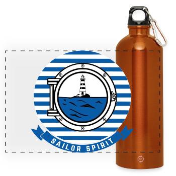 Meeresleuchtturm-Illustration im nautischen Stil - Panorama Trinkflasche mit Karabiner 750 ml - Orange - Vorne