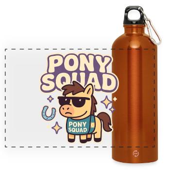 Pony Squad Cartoon Design - Panorama Trinkflasche mit Karabiner 750 ml - Orange - Vorne