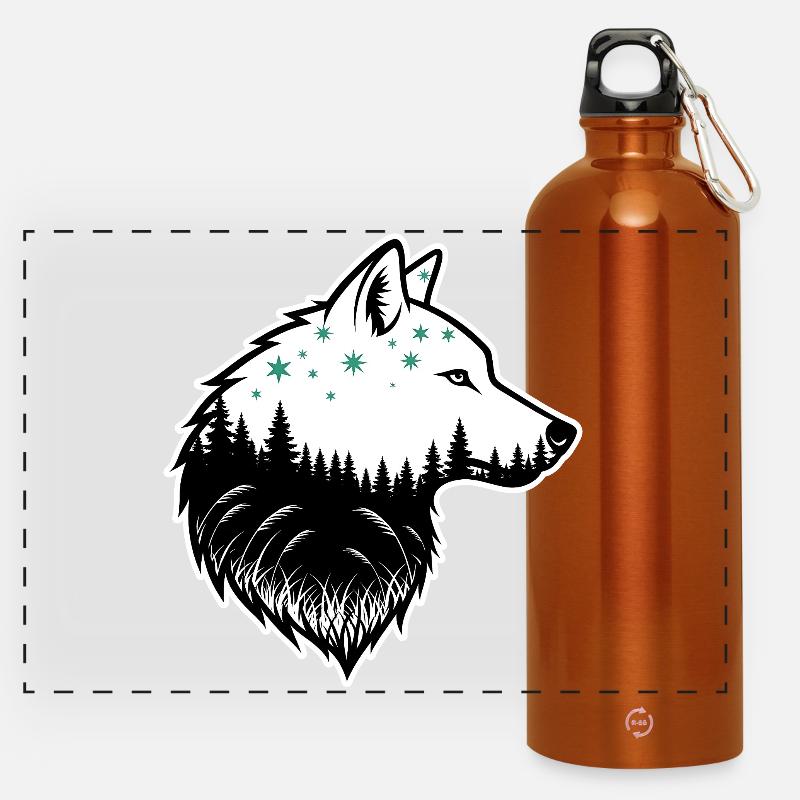 Wolf Silhouette Night Forest Design - Panoramic Drinks Bottle with Carabiner 750 ml - burnt orange
