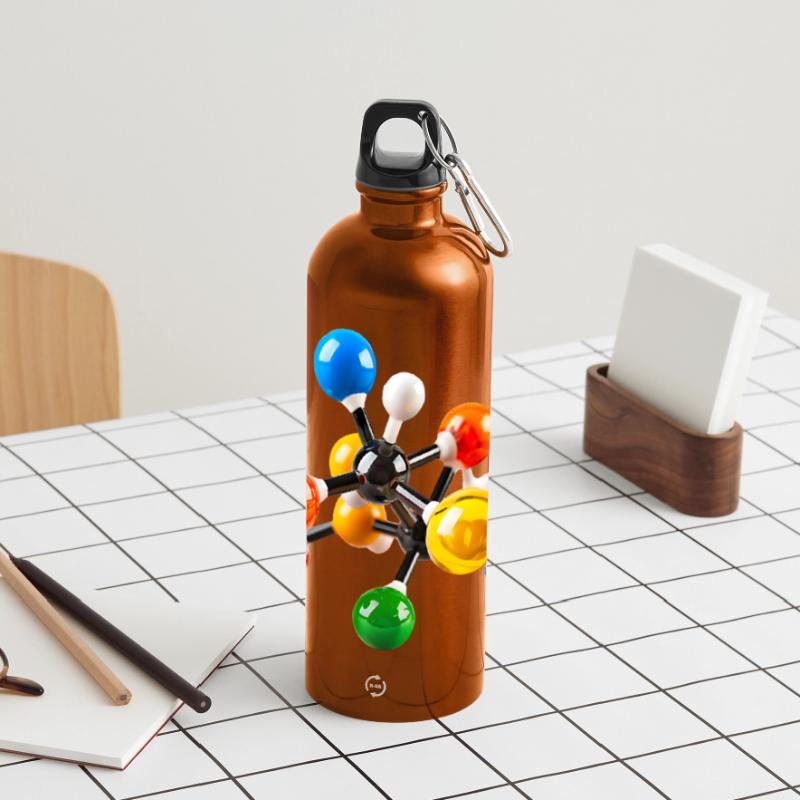 Colorful Molecular Structure Pattern Panoramic Drinks Bottle with Carabiner 750 ml