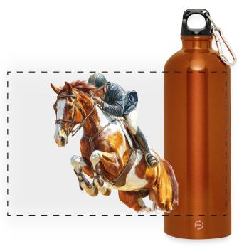 Galloping rider in leap - Panoramic Drinks Bottle with Carabiner 750 ml - burnt orange - Front
