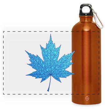 Geometrisches Blaues Ahornblatt-Print - Panorama Trinkflasche mit Karabiner 750 ml - Orange - Vorne