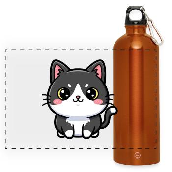 Charme Chibi Chat - Gourde panoramique avec mousqueton 750 ml - orange - Devant
