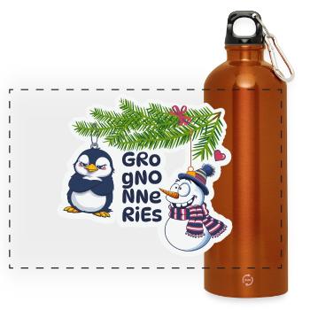Noël Humoristique Pingouin et Bonhomme de neige - Gourde panoramique avec mousqueton 750 ml - orange - Devant