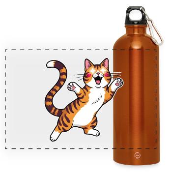 Fröhliche getigerte Katze Sprungfreude - Panorama Trinkflasche mit Karabiner 750 ml - Orange - Vorne