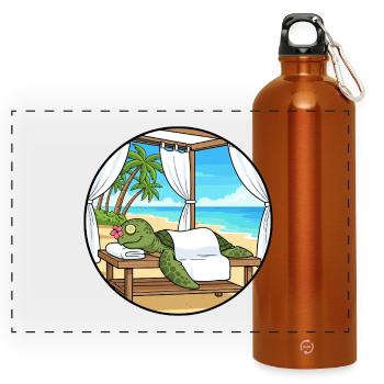 Strand-Spa-Schildkröten-Tier-Entspannungskunst - Panorama Trinkflasche mit Karabiner 750 ml - Orange - Vorne
