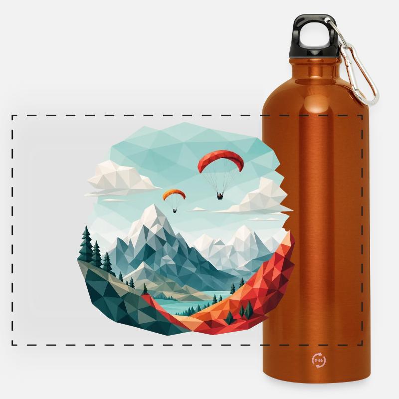 Paragliding Mountain Landscape Polygon Art - Panoramic Drinks Bottle with Carabiner 750 ml - burnt orange